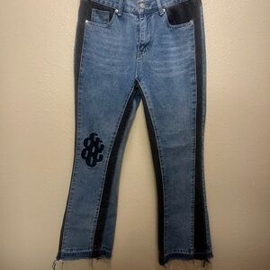 Gallery Blue and Black Flare Wide Leg Jeans